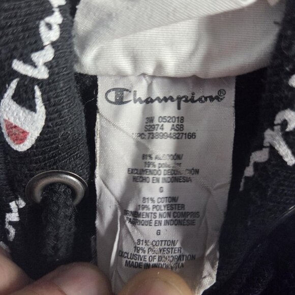 Champion Hoodie Mens Large Black Reverse Weave All Over Logo Script Pullover - Picture 4 of 10